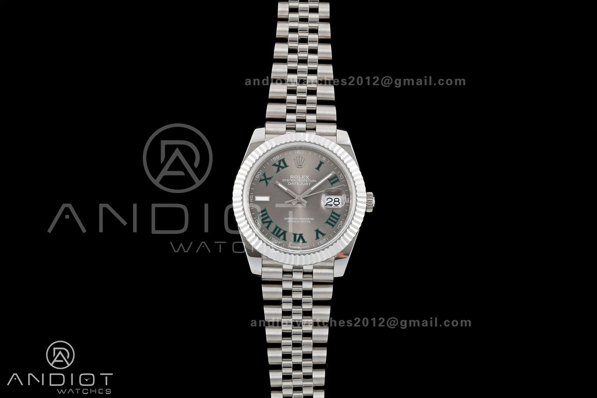 DateJust 41 126334 QF 1:1 Best Edition Gray Dial Green Roman on Jubilee Bracelet JH3235 (Free Sprung)